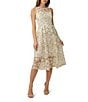 Color:Ivory Gold - Image 1 - Floral Embroidered Crew Neck Fit and Flare Dress