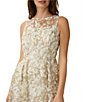 Color:Ivory Gold - Image 3 - Floral Embroidered Crew Neck Fit and Flare Dress