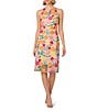 Color:Pink/Yellow - Image 1 - Floral Embroidered Crew Neck Sleeveless Dress