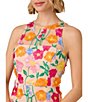 Color:Pink/Yellow - Image 3 - Floral Embroidered Crew Neck Sleeveless Dress