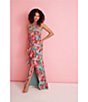 Color:Turquoise Multi - Image 4 - Floral Halter Keyhole Neck Sleeveless Blouson Gown