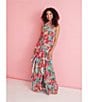 Color:Turquoise Multi - Image 5 - Floral Halter Keyhole Neck Sleeveless Blouson Gown
