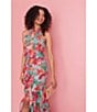 Color:Turquoise Multi - Image 6 - Floral Halter Keyhole Neck Sleeveless Blouson Gown