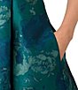 Color:Teal Multi - Image 4 - Floral Jacquard Halter Neck Sleeveless Hi Lo Fit and Flare Dress