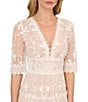 Color:Ivory Nude - Image 3 - Floral Lace Embroidery V-Neck Short Sleeve Tiered Mini A-Line Dress