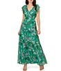 Color:Green Multi - Image 3 - Floral V-Neck Flutter Cap Sleeve Tiered Drop Waist Maxi Dress