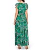 Color:Green Multi - Image 4 - Floral V-Neck Flutter Cap Sleeve Tiered Drop Waist Maxi Dress