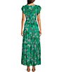 Color:Green Multi - Image 2 - Floral V-Neck Flutter Cap Sleeve Tiered Drop Waist Maxi Dress