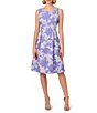 Color:Pericruise - Image 1 - Jacquard Floral Beaded Boat Neck Sleeveless Pleated A-Line Dress