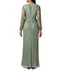 Color:Greenslate - Image 2 - Metallic Long Sleeve Surplice V-Neck Ruched Detailed Draped Gown