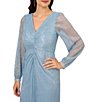 Color:Belize Blue - Image 3 - Metallic V-Neck Long Sleeve Ruched Bodice High-Low Gown