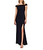 Color:Midnight - Image 1 - Off-the-Shoulder Beaded Knit Crepe Gown