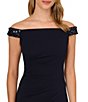 Color:Midnight - Image 3 - Off-the-Shoulder Beaded Knit Crepe Gown