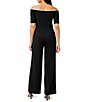 Color:Black - Image 2 - Off-the-Shoulder Short Elbow Sleeve Contrast Piping Stretch Crepe Twist Tie Waist Straight Leg Jumpsuit