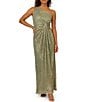 Color:Green Slate - Image 1 - One Shoulder Metallic Knit Sleeveless Front Ruched Gown