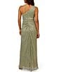 Color:Green Slate - Image 2 - One Shoulder Metallic Knit Sleeveless Front Ruched Gown