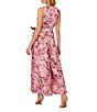 Color:Pink Multi - Image 2 - Organza Floral Print Surplice V-Neck Sleeveless Tie Front Wide Leg Jumpsuit