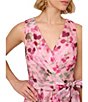 Color:Pink Multi - Image 3 - Organza Floral Print Surplice V-Neck Sleeveless Tie Front Wide Leg Jumpsuit
