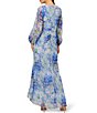 Color:Blue Multi - Image 2 - Petite Size Long Sleeve V-Neck Tie Waist Printed Chiffon Dress