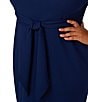 Color:Navy Sateen - Image 3 - Plus Size Crepe Knit Tie Waist 3/4 Sleeve Round Neck Sheath Dress