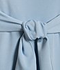 Color:Blue Mist - Image 3 - Plus Size Crepe Knit Tie Waist 3/4 Sleeve Round Neck Sheath Dress