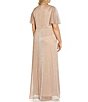 Color:Rose Gold - Image 2 - Plus Size Floral Metallic Mesh V-Neck Short Flutter Sleeve Wrap A-Line Gown