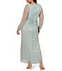 Color:Mint Smoke - Image 2 - Plus Size Long Sleeve V-Neck Foil Metallic Crinkle Mesh Gown