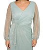 Color:Mint Smoke - Image 3 - Plus Size Long Sleeve V-Neck Foil Metallic Crinkle Mesh Gown