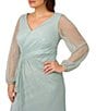 Color:Mint Smoke - Image 4 - Plus Size Long Sleeve V-Neck Foil Metallic Crinkle Mesh Gown