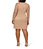 Color:Light Gold - Image 2 - Plus Size Long Sleeve V-Neck Metallic Mesh Dress