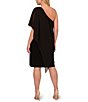 Color:Black - Image 2 - Plus Size One Shoulder Stretch Jersey Chiffon Overlay Sheath Dresss