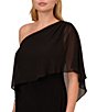 Color:Black - Image 3 - Plus Size One Shoulder Stretch Jersey Chiffon Overlay Sheath Dresss