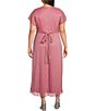 Color:Faded Rose - Image 2 - Plus Size Short Flutter Sleeve V-Neck Crinkle Metallic Mesh Midi Dress