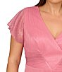 Color:Faded Rose - Image 6 - Plus Size Short Flutter Sleeve V-Neck Crinkle Metallic Mesh Midi Dress