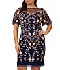 Color:Navy Blush - Image 5 - Plus Size Short Illusion Sleeve Beaded Dress
