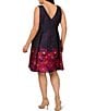 Color:Navy/Pink Multi - Image 2 - Plus Size Sleeveless Boat Neck Metallic Floral Fit and Flare Dress