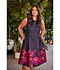 Color:Navy/Pink Multi - Image 6 - Plus Size Sleeveless Boat Neck Metallic Floral Fit and Flare Dress