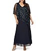 Color:Midnight - Image 1 - Plus Size Sleeveless V-Neck Beaded Popover Midi Dress