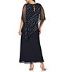 Color:Midnight - Image 2 - Plus Size Sleeveless V-Neck Beaded Popover Midi Dress