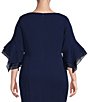 Color:Navy Satin - Image 4 - Plus Size Stretch Crepe 3/4 Bell Sleeve Sheath Dress