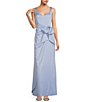 Color:Blue Breeze - Image 1 - Satin Sweetheart Neck Sleeveless Tie Waist Draped Gown