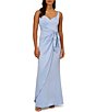 Color:Blue Breeze - Image 4 - Satin Sweetheart Neck Sleeveless Tie Waist Draped Gown