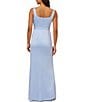 Color:Blue Breeze - Image 5 - Satin Sweetheart Neck Sleeveless Tie Waist Draped Gown