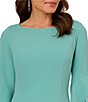 Color:Green - Image 3 - Stretch Crepe 3/4 Bell Sleeve Boat Neck Sheath Dress