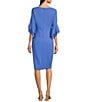 Color:Cool Water - Image 2 - Stretch Crepe 3/4 Bell Sleeve Boat Neck Sheath Dress