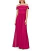 Color:Bright Magenta - Image 1 - Stretch Crepe Bodice Off-the-Shoulder Chiffon A-Line Gown
