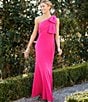 Color:Hot Pink - Image 5 - Stretch Crepe Bow One Shoulder Mermaid Gown