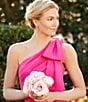 Color:Hot Pink - Image 6 - Stretch Crepe Bow One Shoulder Mermaid Gown