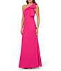 Color:Hot Pink - Image 1 - Stretch Crepe Bow One Shoulder Mermaid Gown