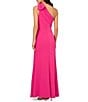 Color:Hot Pink - Image 2 - Stretch Crepe Bow One Shoulder Mermaid Gown